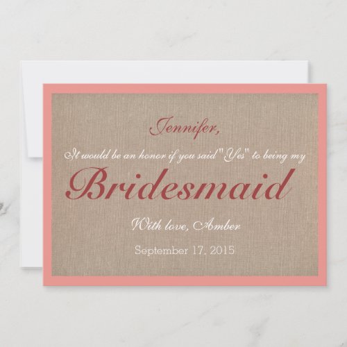 Rustic Will You Be My Bridesmaid Invitation
