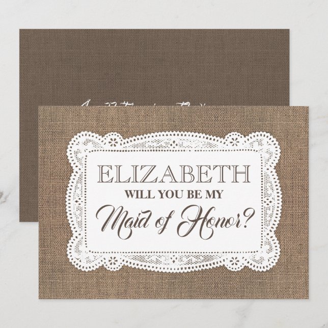 Rustic Will You Be My Maid of Honor | Bridesmaid Invitation (Front/Back)
