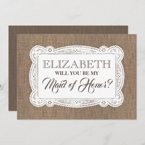 Rustic Will You Be My Maid of Honor  Bridesmaid Invitation