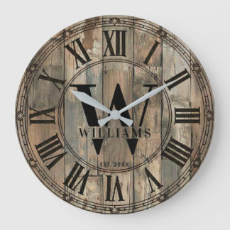 Rustic Williams Family Monogram Clock | Wood-Look