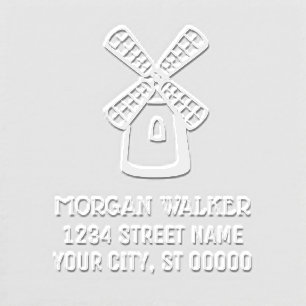 Rustic Windmill Clean Energy Name Address Embosser
