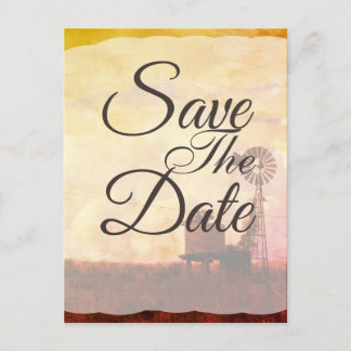 Rustic Windmill Country Wedding Save The Date Announcement Postcard
