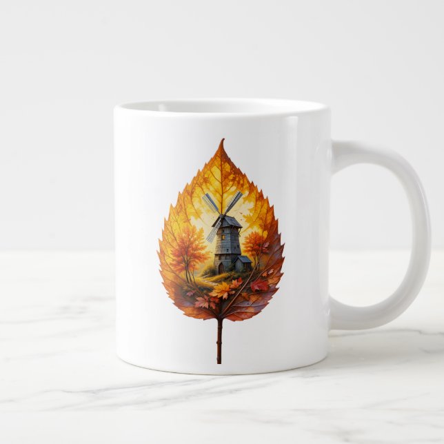 Rustic Windmill in Autumn Glow Giant Coffee Mug (Right)