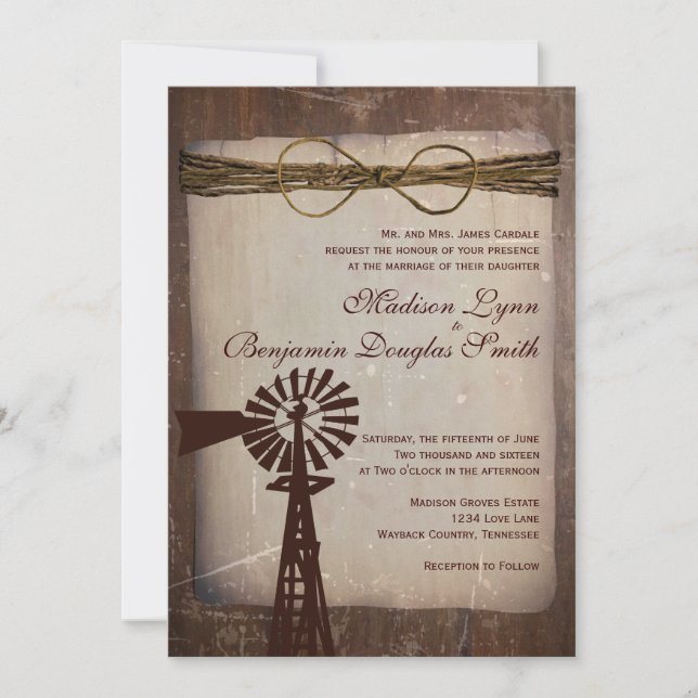 Rustic Windmill Rural Country Wedding Invitations (Front)
