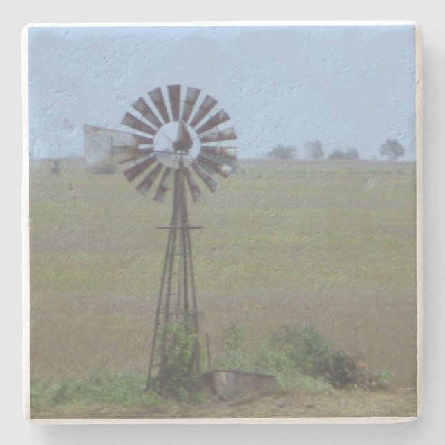 Rustic Windmill Stone Coaster (Front)