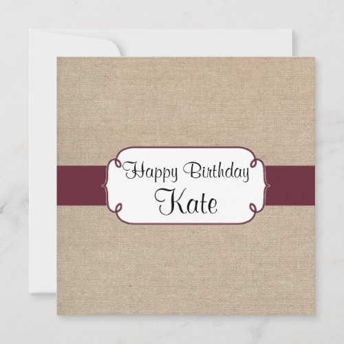 Rustic Wine and Beige Burlap Birthday Party Announcement