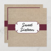 Rustic Wine and Beige Burlap Sweet Sixteen Invitation (Front/Back)