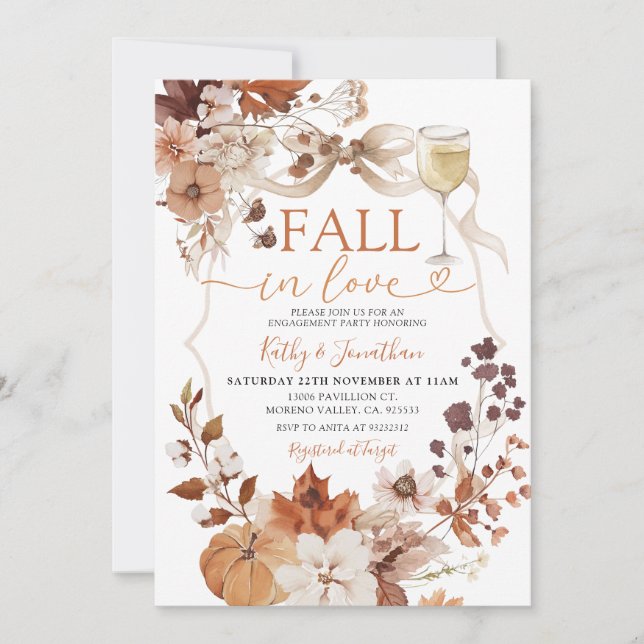 Rustic Wine and Bow Fall in Love Pumpkin Invitation (Front)