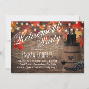 Rustic Wine Barrel Autumn Leaves Retirement Invitation