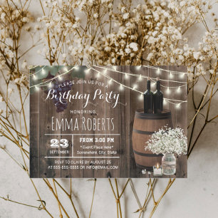 Rustic Wine Barrel Floral Jar Winery Birthday Invitation