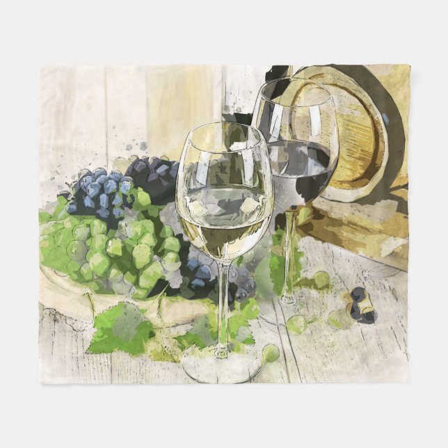 Rustic Wine Barrel Glasses and Grapes Throw Blanke Fleece Blanket (Front (Horizontal))