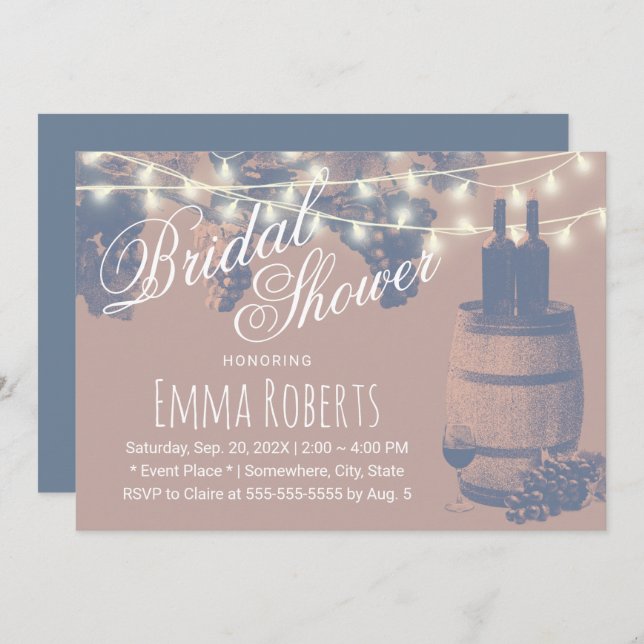 Rustic Wine Barrel Grape Vine Winery Bridal Shower Invitation (Front/Back)