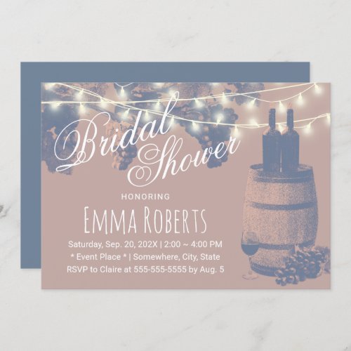 Rustic Wine Barrel Grape Vine Winery Bridal Shower Invitation