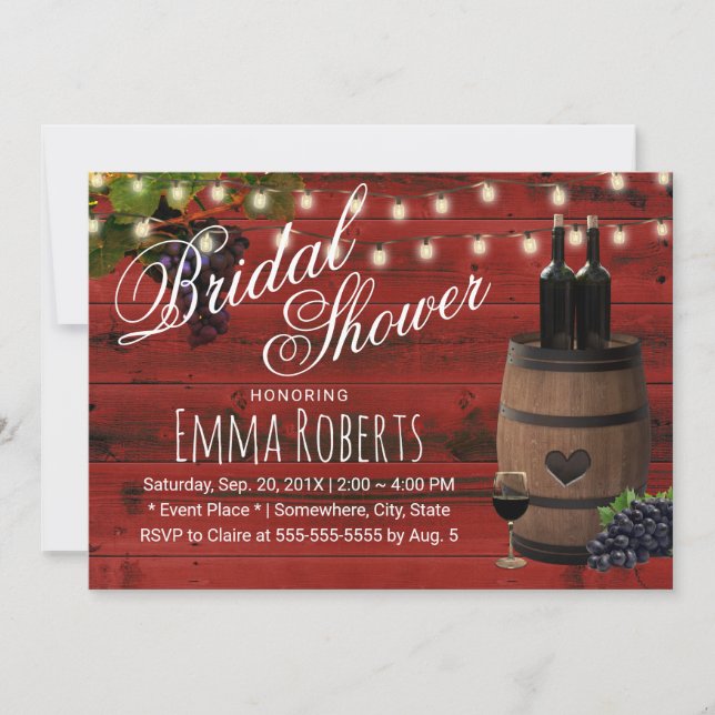 Rustic Wine Barrel Red Barn Wood Bridal Shower Invitation (Front)