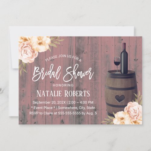 Rustic Wine Barrel Vintage Floral Bridal Shower Invitation