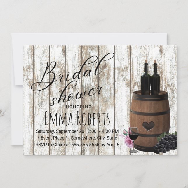 Rustic Wine Barrel Weathered Wood Bridal Shower Invitation (Front)