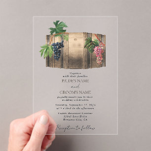Rustic Wine Barrel Winery Vineyard Wedding Acrylic Invitations