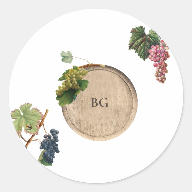 Rustic Wine Barrel Winery Vineyard Wedding Classic Round Sticker (Front)