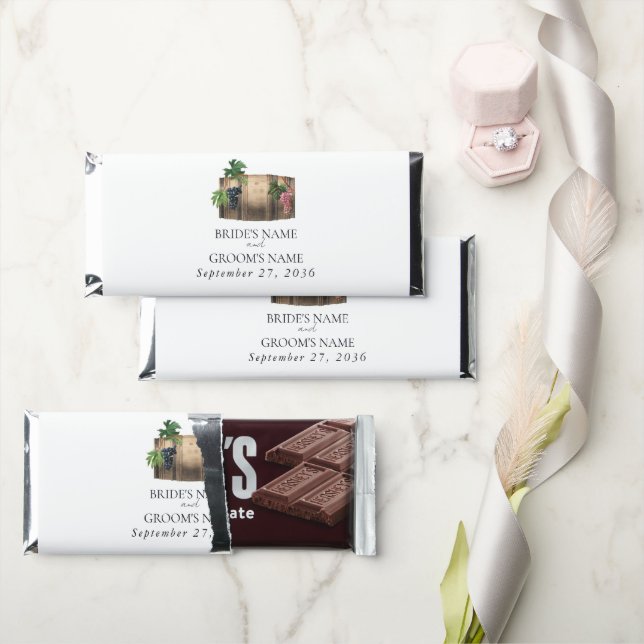 Rustic Wine Barrel Winery Vineyard Wedding Hershey Bar Favors (Front)