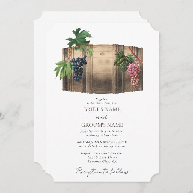 Rustic Wine Barrel Winery Vineyard Wedding Invitation (Front/Back)