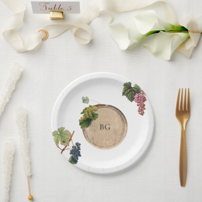 Rustic Wine Barrel Winery Vineyard Wedding Paper Plates (Wedding)