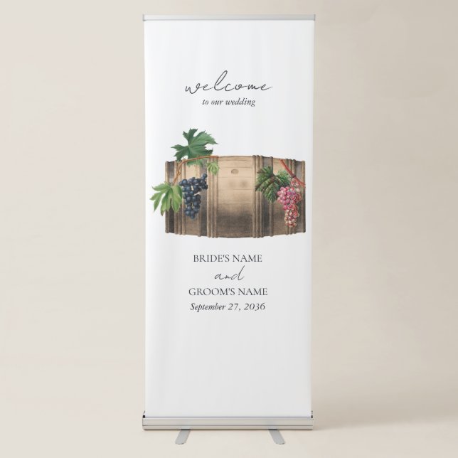 Rustic Wine Barrel Winery Vineyard Wedding Retractable Banner (Front)
