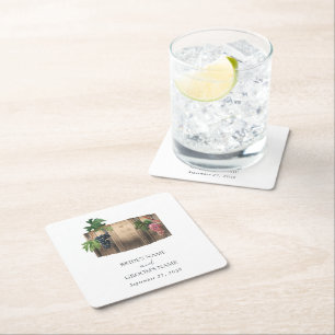 Rustic Wine Barrel Winery Vineyard Wedding Square Paper Coaster