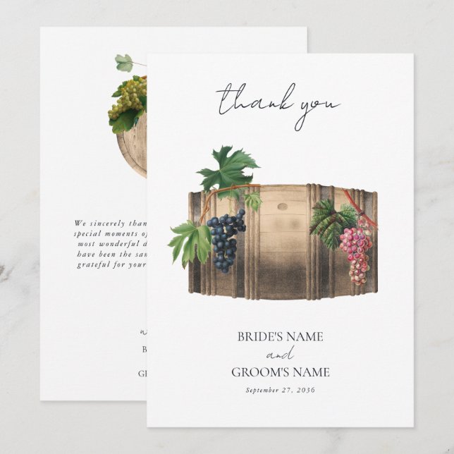 Rustic Wine Barrel Winery Vineyard Wedding Thank You Card (Front/Back)