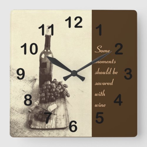 Rustic wine bottle and grapes clock
