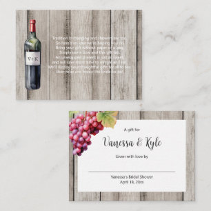Rustic Wine Bottle display bridal shower tag  Enclosure Card