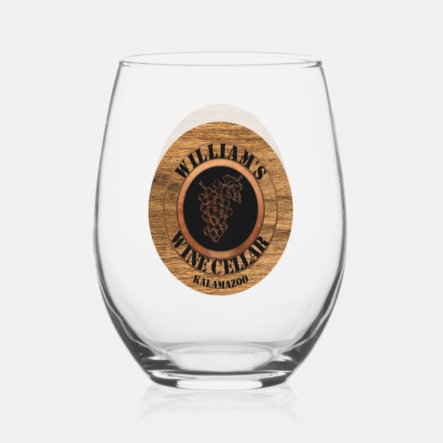 Rustic Wine Cellar Tasting Room  Stemless Wine Glass (Front)