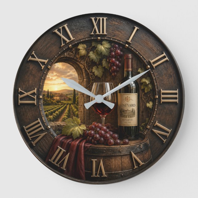 Rustic Wine Cellar Vineyard Winery Decor Large Clock (Front)