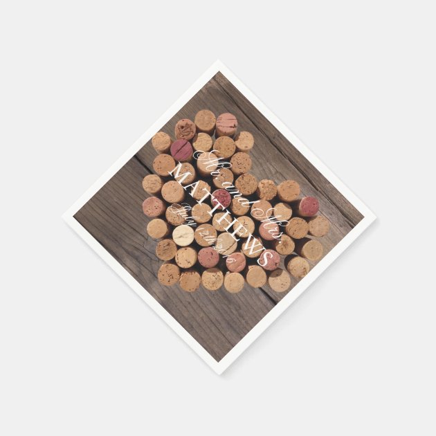 Rustic Wine Cork Wedding Cocktail Napkins