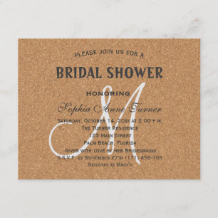 Rustic Wine Cork Wedding Monogram Bridal Shower Invitation