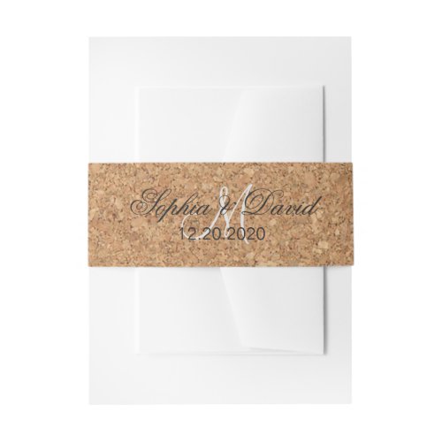 Rustic Wine Cork Wedding Monogram Invitation Belly Band