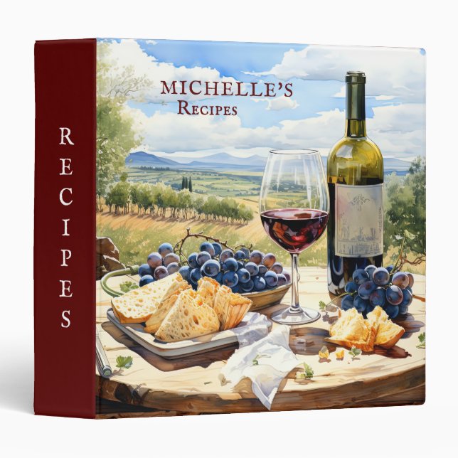 Rustic Wine Country Recipe 3 Ring Binder (Front/Spine)