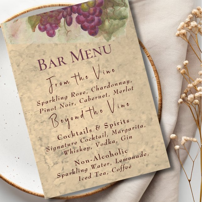 Rustic Wine Country Wedding Drinks Bar Menu (Creator Uploaded)