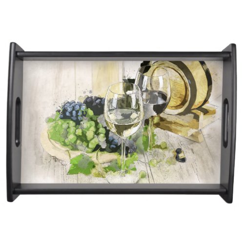 Rustic Wine Glasses and Grapes Serving Tray