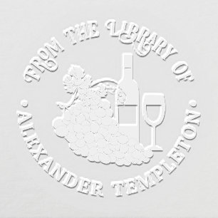 Rustic Wine, Glasses, Bunch of Grapes Library Book Embosser