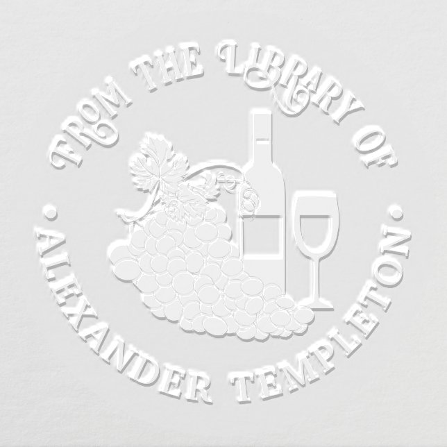 Rustic Wine, Glasses, Bunch of Grapes Library Book Embosser (Design)