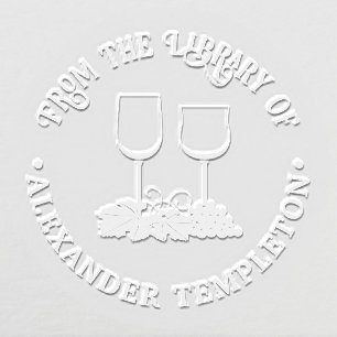 Rustic Wine Glasses, Bunch of Grapes Library Book Embosser