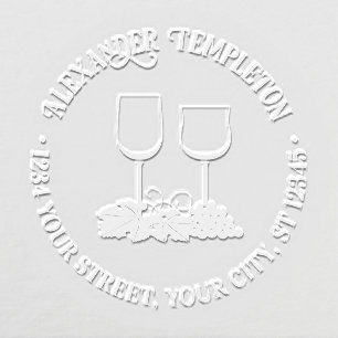 Rustic Wine Glasses, Bunch of Grapes Name Address Embosser