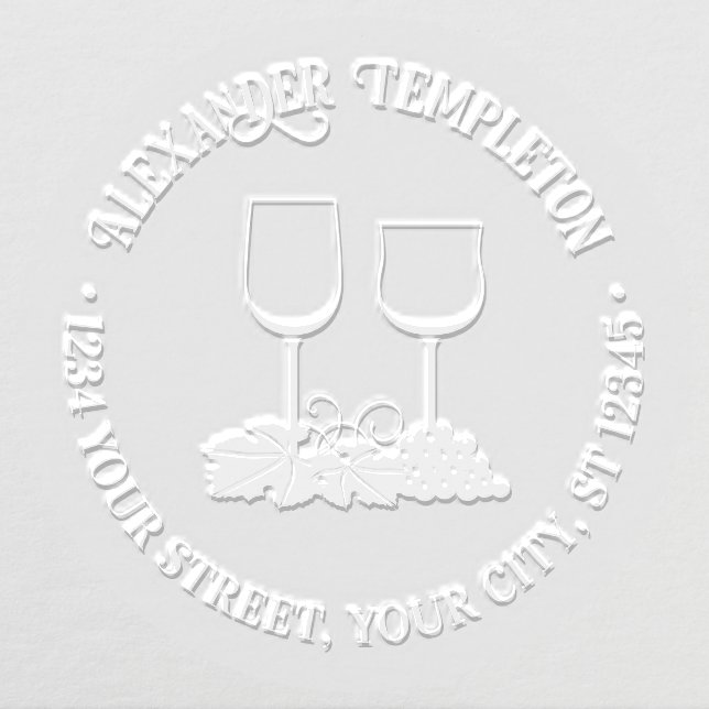 Rustic Wine Glasses, Bunch of Grapes Name Address Embosser (Design)