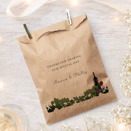 Rustic Wine Grapevines Winery Wedding Favor Bag