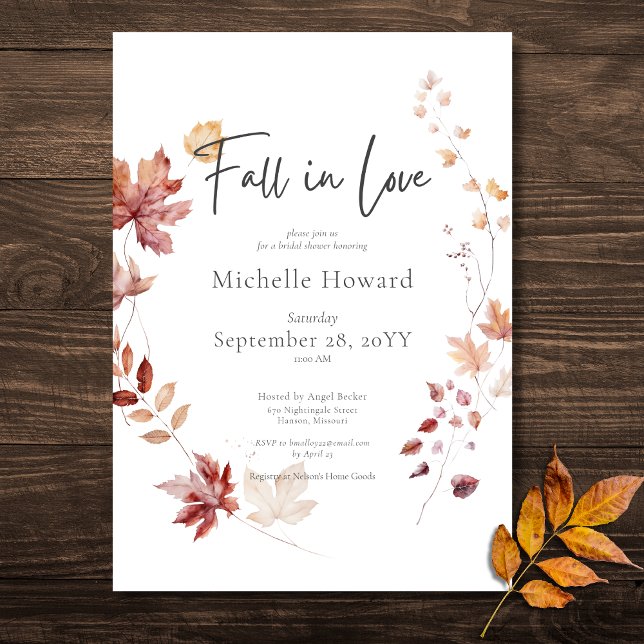 Rustic Wine Rust Leaves Fall In Love Bridal Shower Invitation (Rustic Wine Rust Leaves Fall In Love Bridal Shower Invitation)