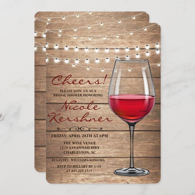 Rustic Wine String Lights Bridal Shower Invitation (Front/Back)