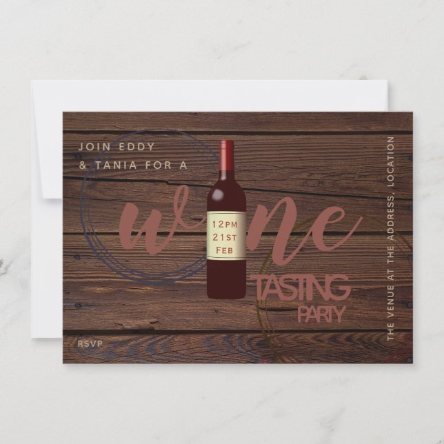 Rustic Wine Tasting Party Invitations Glass Stains (Front)