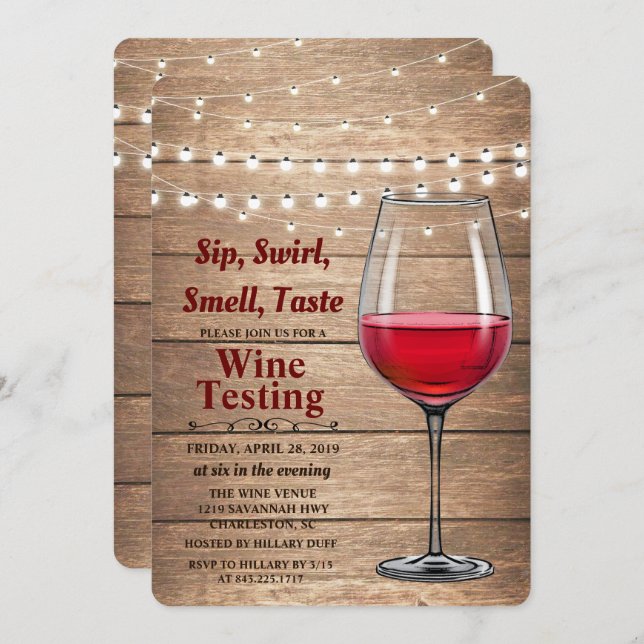 Rustic Wine Tasting String Lights Invitation (Front/Back)