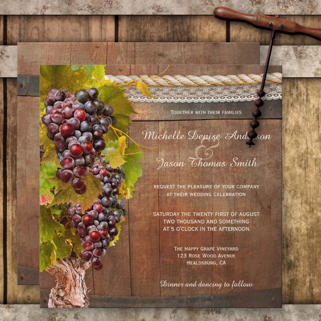 Rustic Wine Themed Vineyard Wedding Invitation