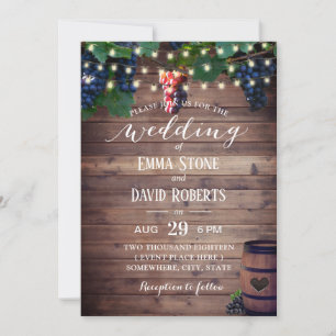 Rustic Wine Vineyard Grapes Fall Wedding Invitation